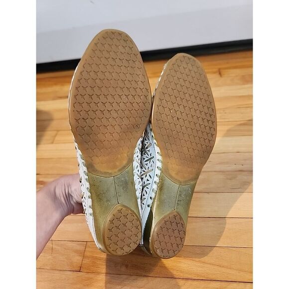 Women Pikolinos Ballet Mary Jane Sandals Gold Green Peep Toe Leather 6 Flats - Picture 8 of 8